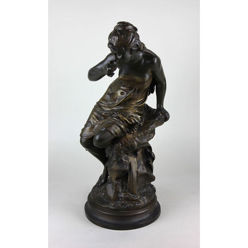 165 - After Mathurin Moreau (1822-1912) A French Art Nouveau bronze figure 'La Source' of a seated woman d... 