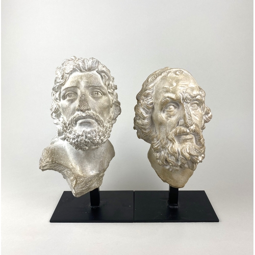 170 - A pair of antiquity style busts depicting Greco-Roman males, moulded to simulate carved marble, 20th... 