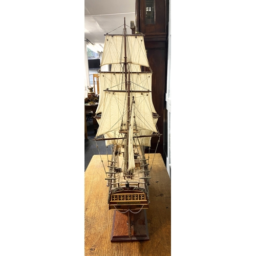 188 - A scratch built model ship 'HMS Endeavour 1768', wooden built with rigging and sails, 20th century, ... 