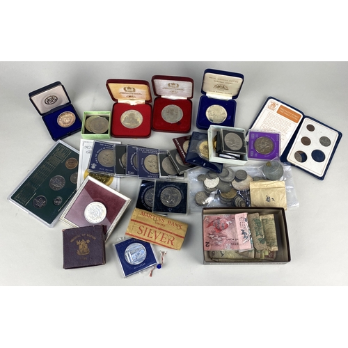 192 - A collection of British and foreign coins to include commemorative Crowns, also a few medallions and... 