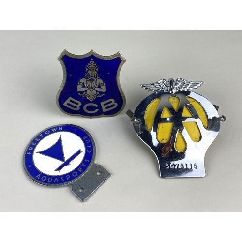 194 - Three car badges comprising Freetown Aquasports Club, Asian BCB and AA