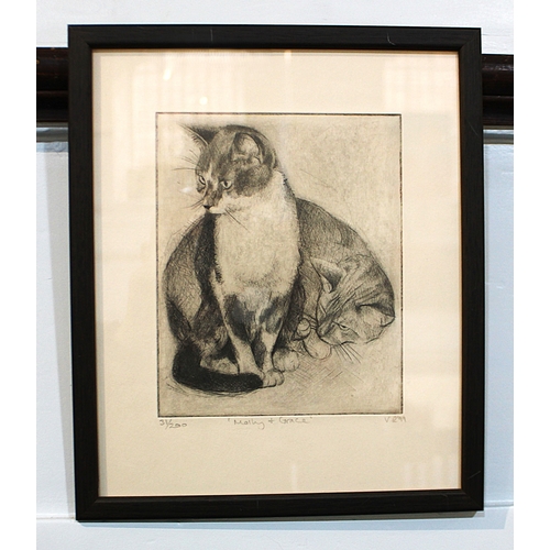 331 - Vivienne Redmond (20th century), 'Molly & Grace' two cats, 1999, Pencil signed with initials lim... 