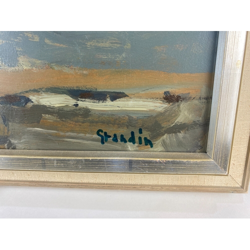 344 - Svan Grandin (Swedish 1906-1982), 'Winter Beach Scene', oil on board, signed, verso paper label for ... 