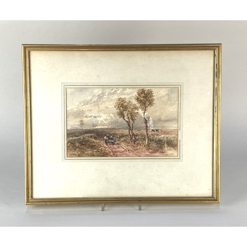 346 - Attributed to David Cox (1783-1859), 'A cart on a windy heath', watercolour, unsigned, verso paper l... 