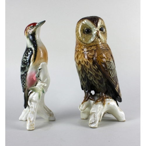 36 - A Karl Ens porcelain model of an owl 25cm high, and a woodpecker 24cm... 