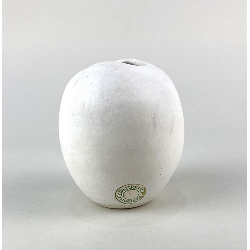 53 - Dame Lucie Rie (Austrian / British 1902-1995), a white glazed vase of pebble shaped form with invert... 