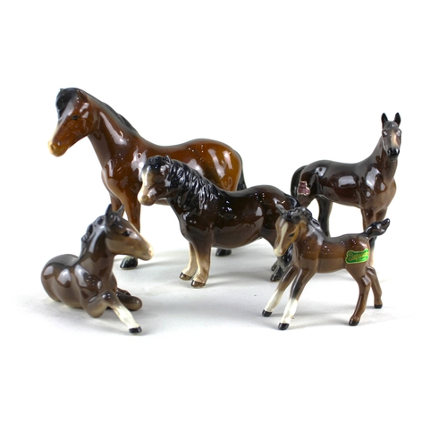 80 - Two Beswick model foals, a Royal Belvedere model foal, and two Beswick style models of horses... 