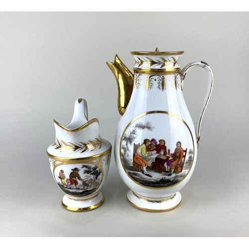 88 - A fine quality 19th century Paris porcelain coffee pot and milk jug, each decorated with hand painte... 