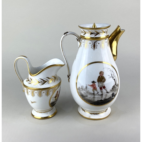 88 - A fine quality 19th century Paris porcelain coffee pot and milk jug, each decorated with hand painte... 