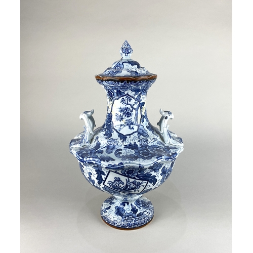 42 - A Royal Bonn blue and white ceramic two-handled vase and cover (a/f) 35cm... 