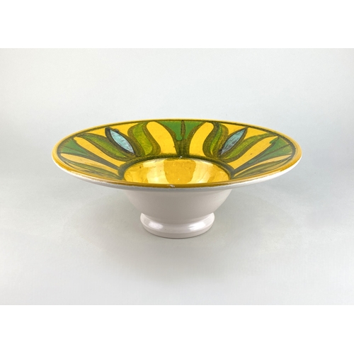 43 - A mid 20th century Poole Pottery yellow glazed fruit bowl with bold foliate border, printed mark and... 