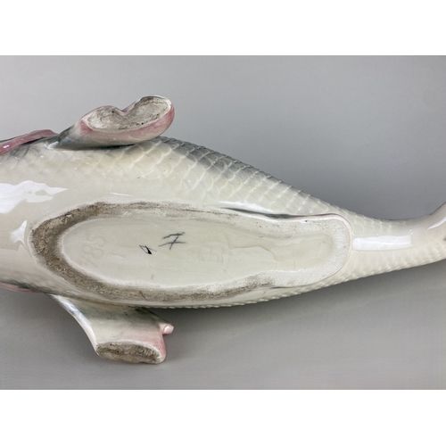 50 - A lustre glazed ceramic fish vase table centre realistically modelled as a salmon, with top opening ... 