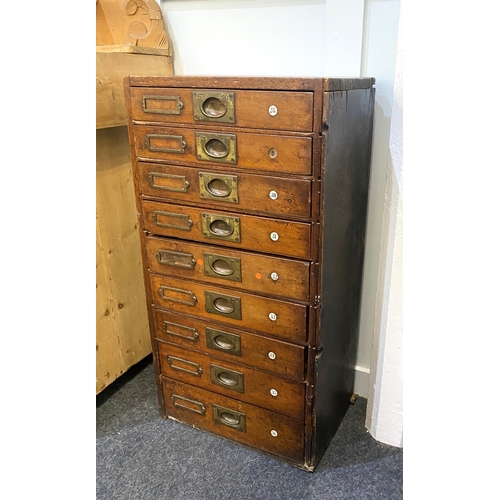 548 - A set of late 19th / early 20th century mahogany shop fitting drawers, the nine graduated drawers wi... 