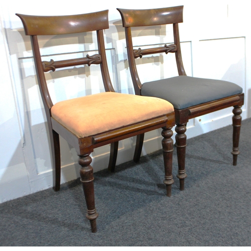 561 - A pair of George IV mahogany occasional chairs, having classically carved bar backs above upholstere... 