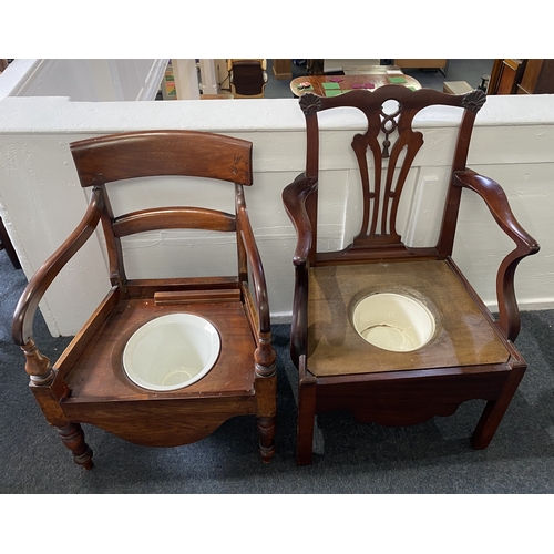 574 - A 19th century Chippendale style commode chair with a pierced vase splat, and a Victorian mahogany b... 