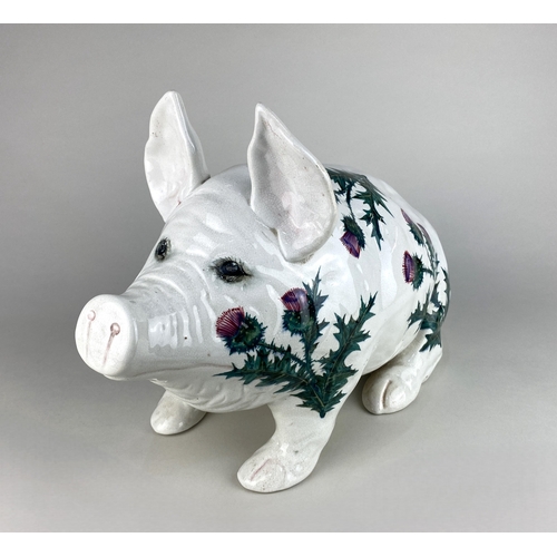 58 - A large Wemyss glazed earthenware pig decorated with thistles, impressed makers mark WEMYSS WARE R ... 