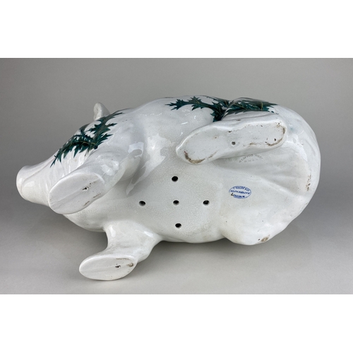 58 - A large Wemyss glazed earthenware pig decorated with thistles, impressed makers mark WEMYSS WARE R ... 