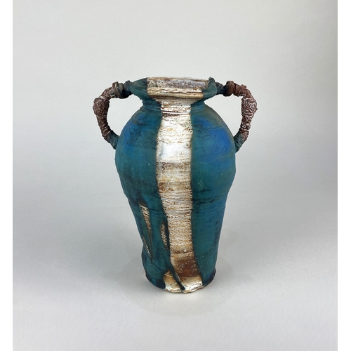 68 - John Kershaw (b 1940), a two handled vase with turquoise and white glaze, 21.5cm high (ARR) purchase... 