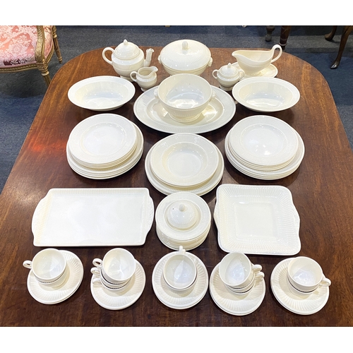 73 - A Wedgwood Queens Ware 'Edme Plain' part dinner and tea service comprising large oval dish, two open... 