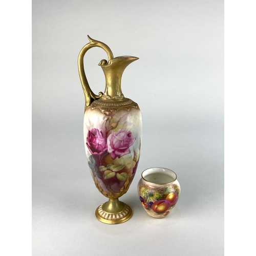 95 - A small Royal Worcester porcelain vase decorated with autumn fruits, signed Freemay, 7.5cm high, and... 