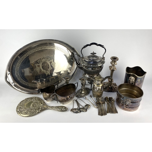 1 - A collection of silver plated items, mostly late 19th and early 20th century, to include a 48cm wide... 