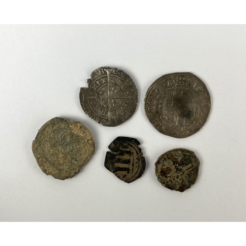 165 - A Henry VI Calais Mint groat, a Charles I Tower Mint shilling, and three further coins... 