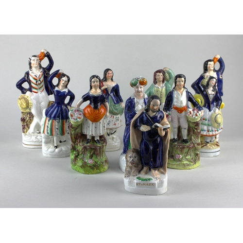 425 - A collection of ten 19th century Staffordshire Pottery figures, including 'St Mark', 18cm high, a se... 