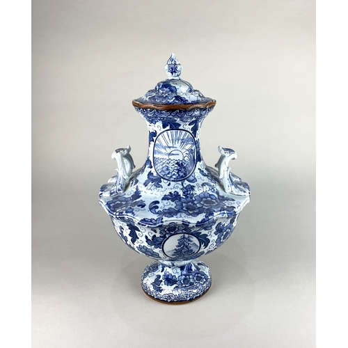 435 - A Royal Bonn blue and white ceramic two-handled vase and cover (a/f) 35cm... 