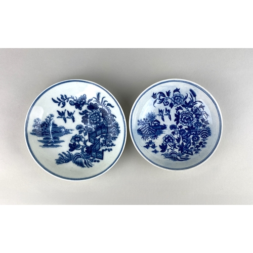 455 - Two 18th century Worcester blue and white porcelain saucers in the 'fence pattern' largest 12cm diam... 