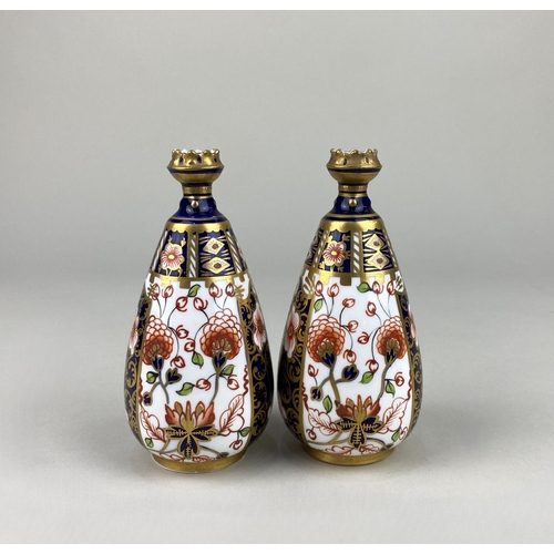 457 - A pair of Royal Crown Derby vases, c.1900, decorated in the Japan Imari palette, pattern 6299, 13cm ... 