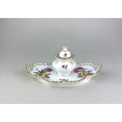 458 - A Royal Copenhagen porcelain ink stand with floral decoration and gilt embellishments 17cm wide... 