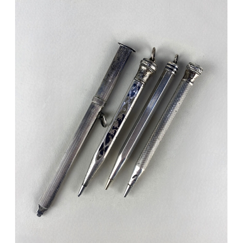 66 - Three Dutch silver retractable pencils and a pencil lead case