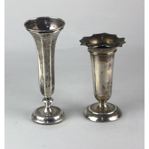 74 - Two Edward VII silver vases of fluted form both on circular loaded base, the tallest with maker Elki... 