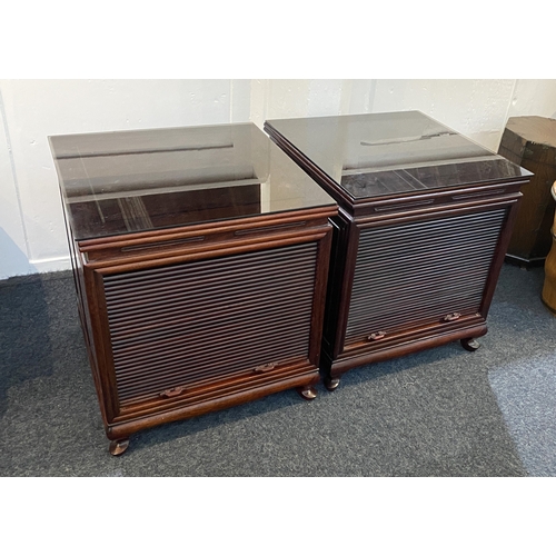 824 - A pair of heavy quality Chinese hardwood side tables / bedside cabinets, 20th century, each having t... 