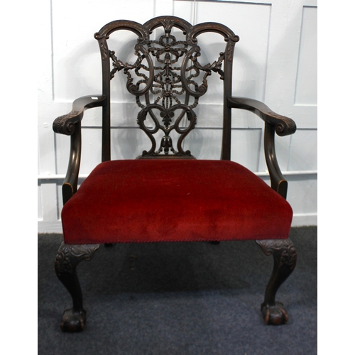 884 - A good quality 19th century carved mahogany 'ribbon back' open armchair, the elaboratley carved back... 