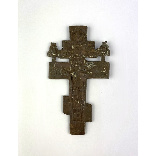 126 - Antiquities: a Byzantine reliquary pendant cross, 11cm long, (af).