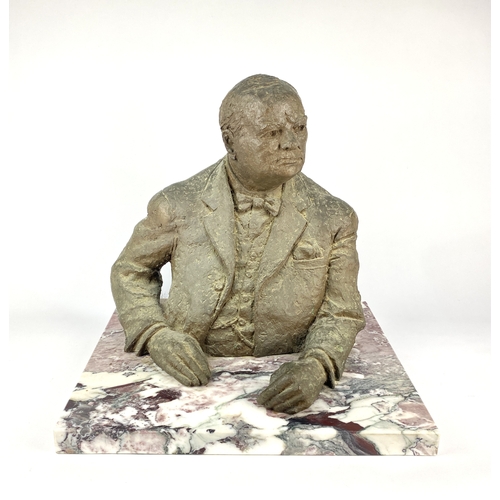 131 - Kenneth Carter (1928 - 2007), a bronzed resin bust of Winston Churchill, signed and dated, on polish... 