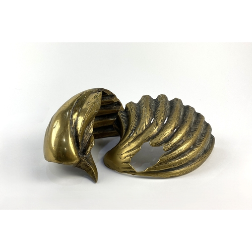 132 - Yannis Koutsourdis (Greek b 1950), two bronze models of seashells, one signed, largest 19.5cm by 13c... 