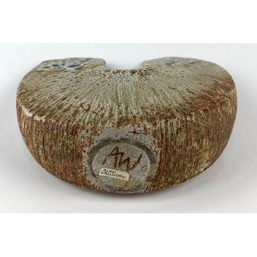 45 - Alan Wallwork (1931-2019), a glazed stoneware wedge form, incised initials to base, 21.5cm high (a/f... 