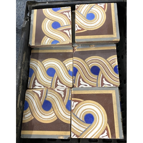 61 - Fourteen Minton & Co border tiles in plait design in blue, white, brown and buff 15.2cm square... 