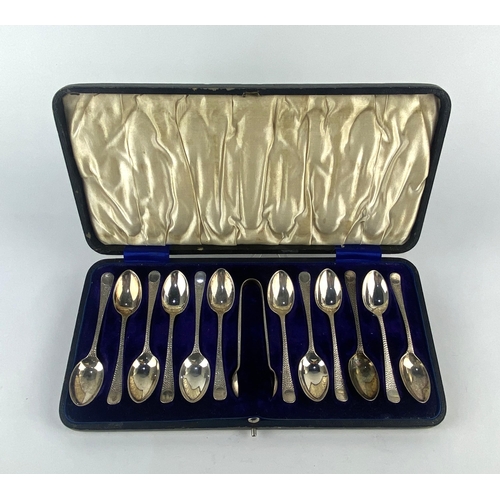 169 - An Edwardian cased set of twelve silver teaspoons and sugar tongs, by Atkin Brothers, Sheffield, 190... 