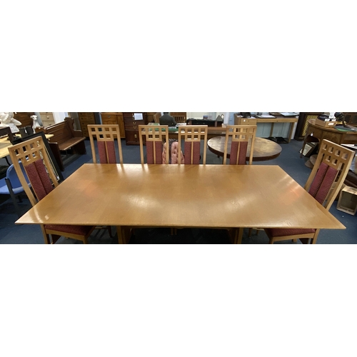 874 - A Bevan Funnell 'Reprodux' light oak Charles Rennie Mackintosh design dining table 233cm by 112cm, a... 