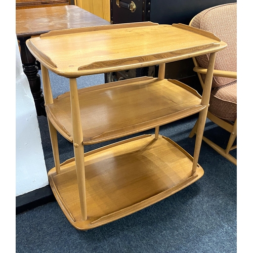 888 - An Ercol light elm and light beech three tier trolley, with factory label to underside, 72cm by 47cm... 