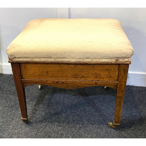 919 - A Victorian piano stool with rising upholstered box seat, on square tapered legs with castors, 50cm... 