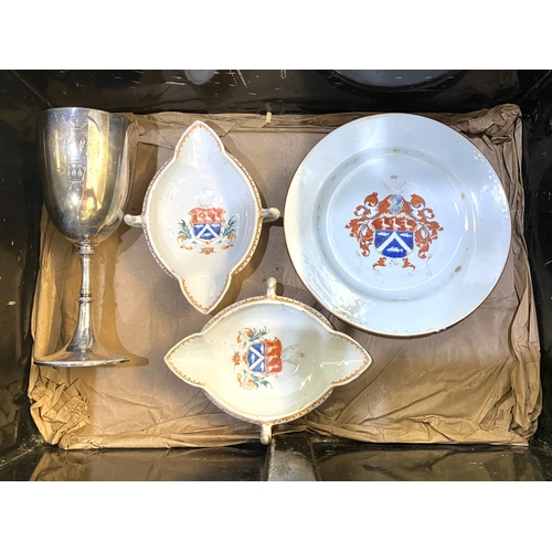 12 - Of St. Barbe Sladen family interest: comprising a pair of 18th century porcelain pouring vessels pai... 