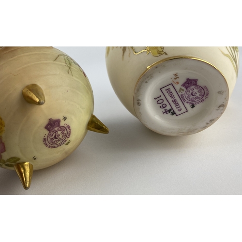 34 - A Royal Worcester blush ivory jug, late 19th century, decorated with floral sprays in blue, yellow a... 