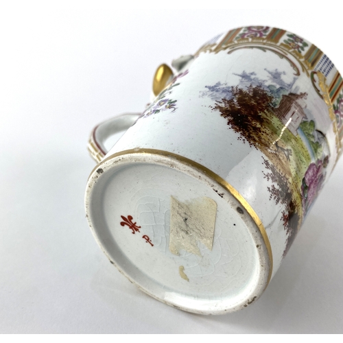 4 - An early 19th century Marseilles porcelain chocolate cup and cover decorated with a vignette of figu... 