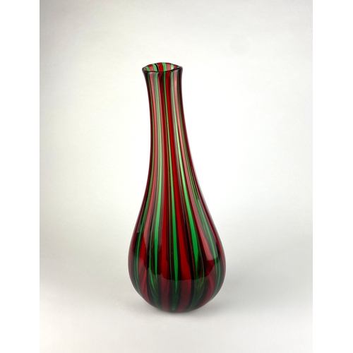 1 - A Gambaro and Poggi Murano glass vase of slender baluster form with red, green and back stripes, eng... 