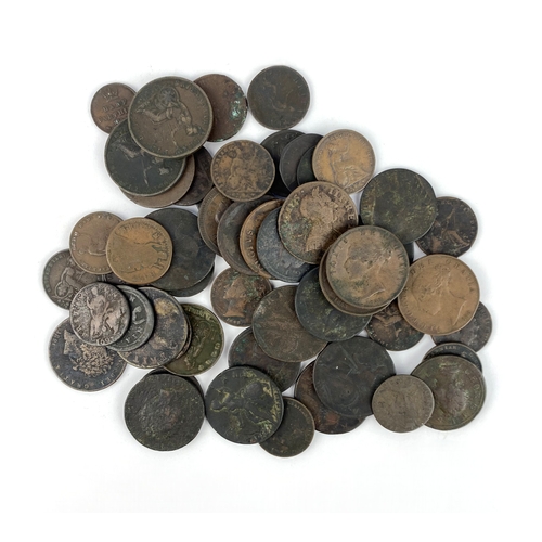 A group of British copper and bronze coins from Charles II to Victoria ...