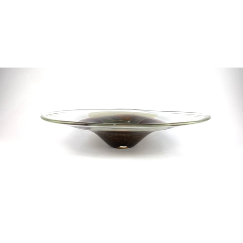 29 - A large Svaja art glass bowl, clear glass, with the centre in burgundy, orange and opalescent, signa... 